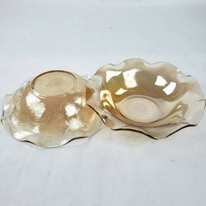 2 Jeannette "Louisa" Floragold 9" Iridescent Bowls